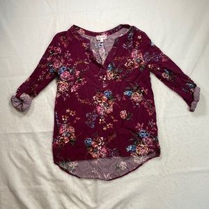 Bailey And Chloe Long 3/4 Sleeve Shirt Blouse Floral Purple Women’s Size S Small